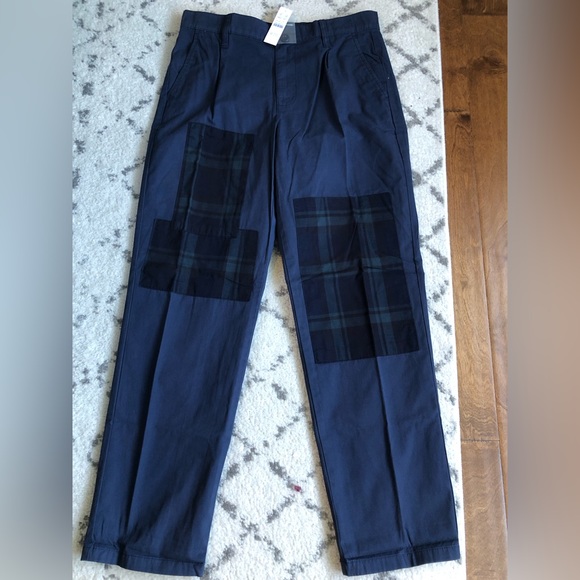 NWT J.Crew Pleated slouchy boyfriend chino pant with plaid patches - Picture 8 of 13